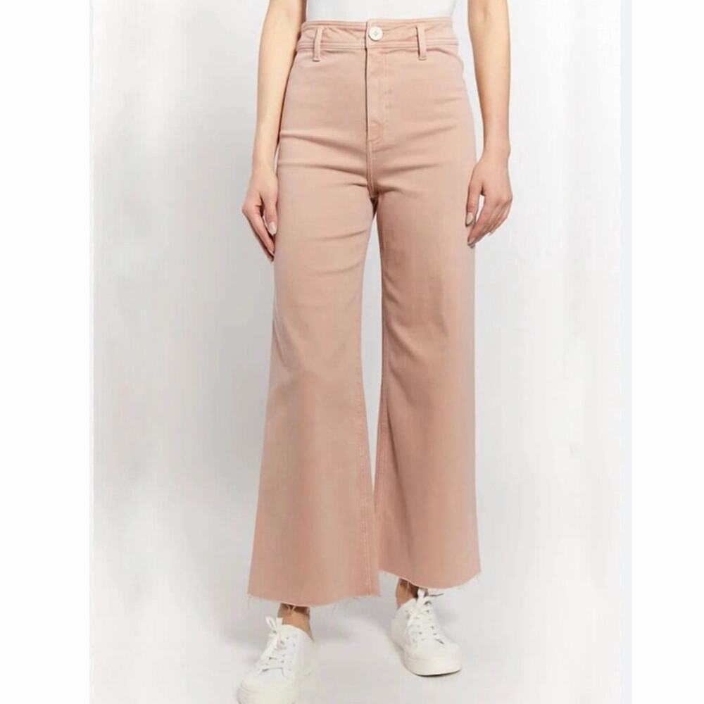 OAT New York Greer Wide Leg Ankle Jeans Blush Pink Raw Hem Size 2
